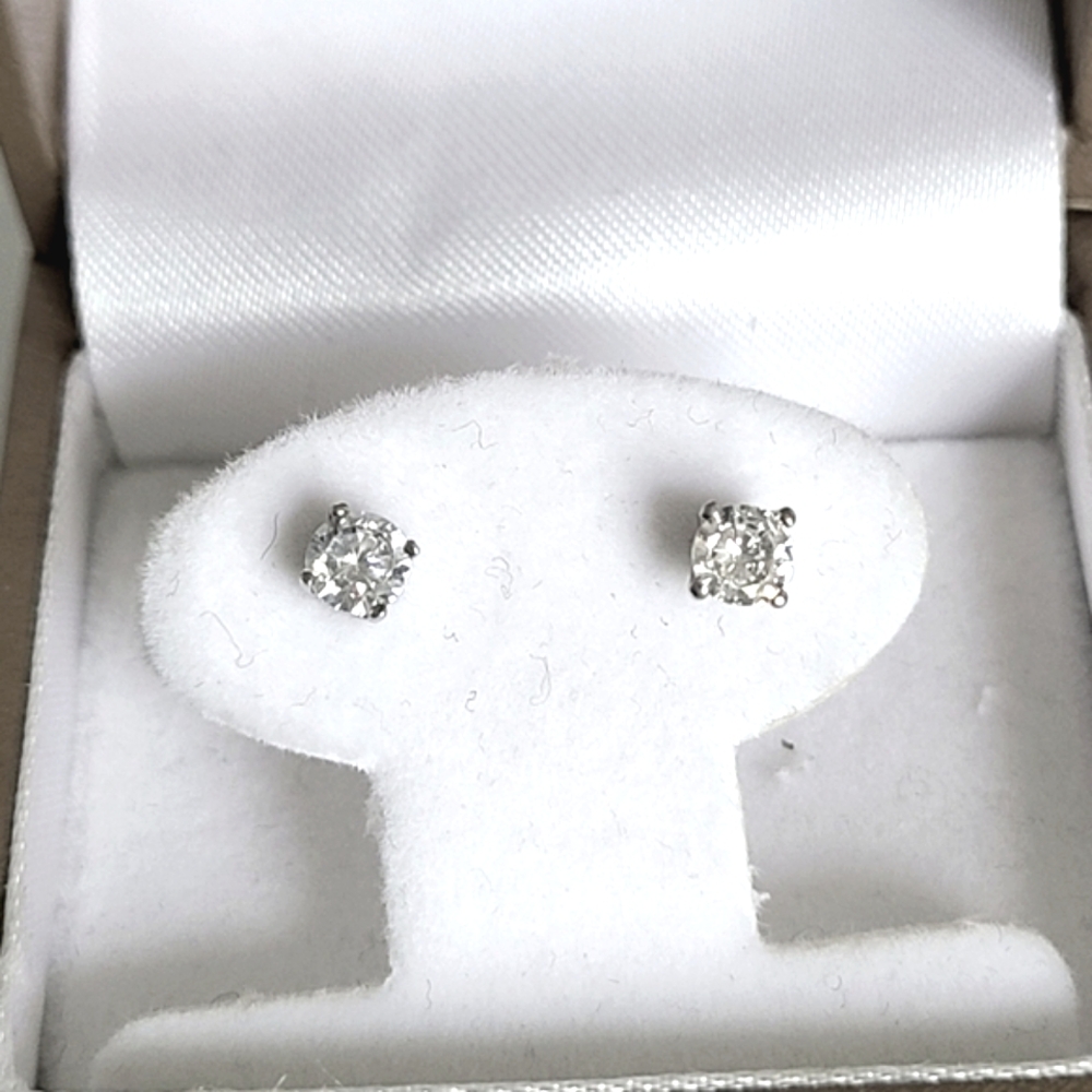 Vintage Sterling Silver CZ Crystal Tiny Dainty Minimalist Round Stud Earrings
